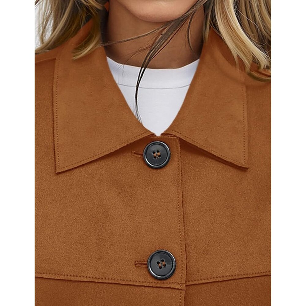 Women's Faux Suede Cropped Jacket Casual Lightweight Spring Outerwear Brown - Picture 5 of 6